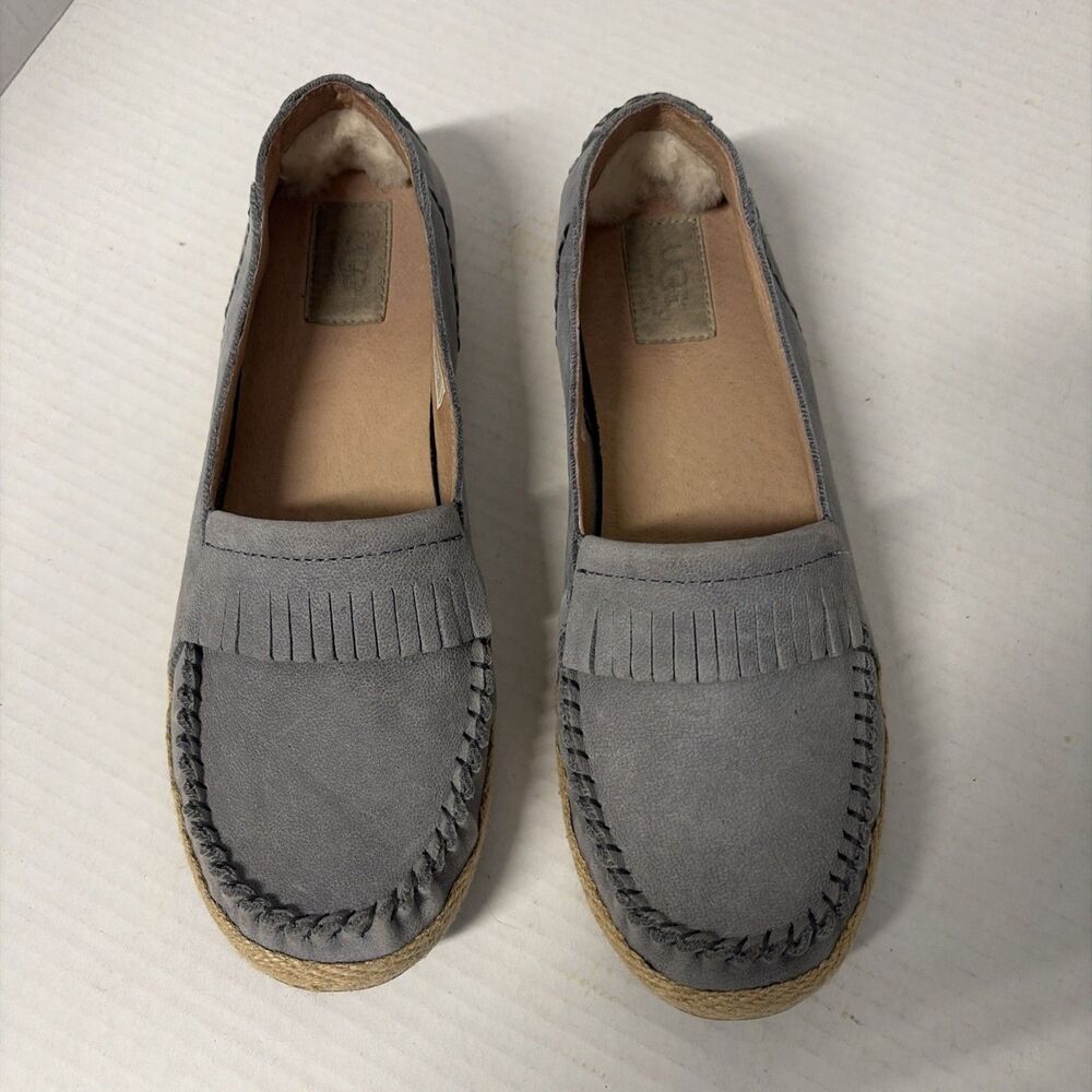UGG 1002892 Marrah Gray Suede Leather espadrille kiltie Loafer Shoes Women's